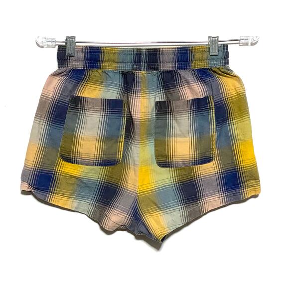 RVCA Shorts Blue Yellow Plaid Pockets Elastic Waist Drawstring Pull On Women XS - Picture 3 of 7